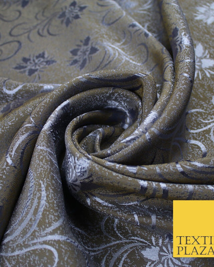 8 COLOURS - Premium Floral Leafy Tonal Satin Jacquard Dress Fabric 58" Wide