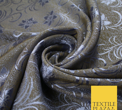 8 COLOURS - Premium Floral Leafy Tonal Satin Jacquard Dress Fabric 58" Wide