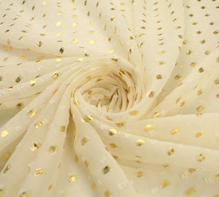 14 COLOURS - Swiss Knot Gold Foil Dot Dobby Sheer Georgette Chiffon Fabric 58"