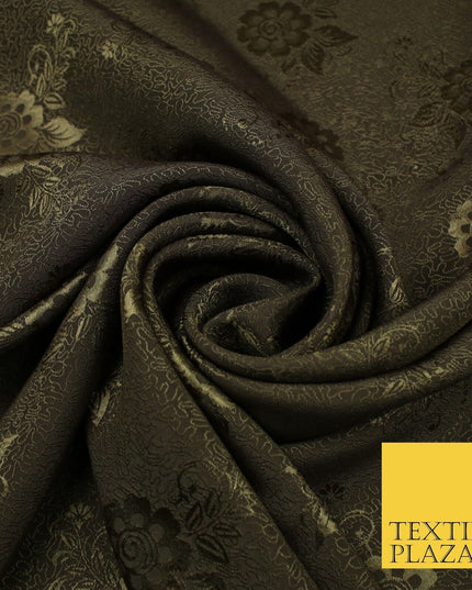 8 COLOURS - Premium Floral Leafy Tonal Satin Jacquard Dress Fabric 58" Wide
