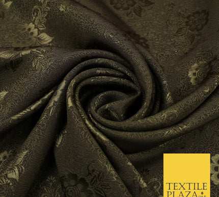 8 COLOURS - Premium Floral Leafy Tonal Satin Jacquard Dress Fabric 58" Wide