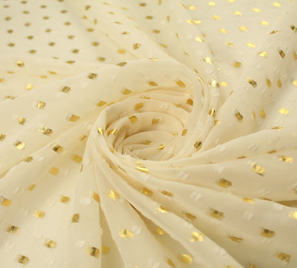 14 COLOURS - Swiss Knot Gold Foil Dot Dobby Sheer Georgette Chiffon Fabric 58"