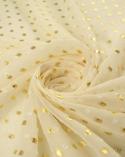 14 COLOURS - Swiss Knot Gold Foil Dot Dobby Sheer Georgette Chiffon Fabric 58"