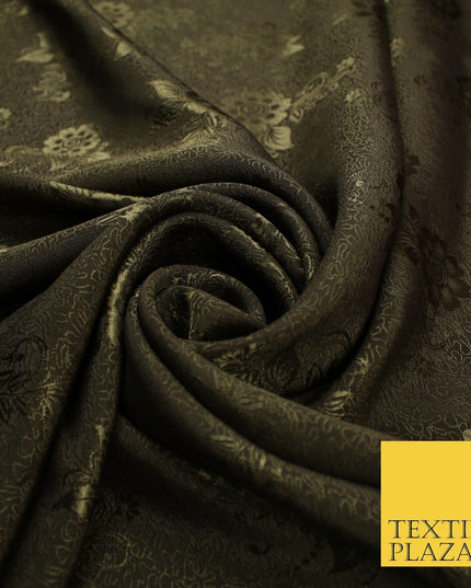 8 COLOURS - Premium Floral Leafy Tonal Satin Jacquard Dress Fabric 58" Wide