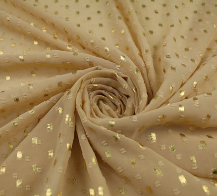 14 COLOURS - Swiss Knot Gold Foil Dot Dobby Sheer Georgette Chiffon Fabric 58"