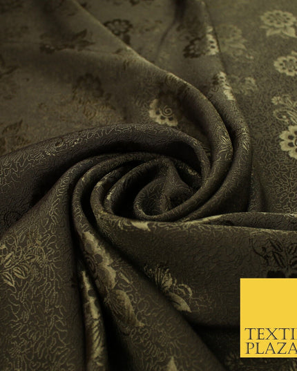 8 COLOURS - Premium Floral Leafy Tonal Satin Jacquard Dress Fabric 58" Wide