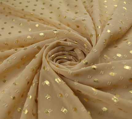 14 COLOURS - Swiss Knot Gold Foil Dot Dobby Sheer Georgette Chiffon Fabric 58"