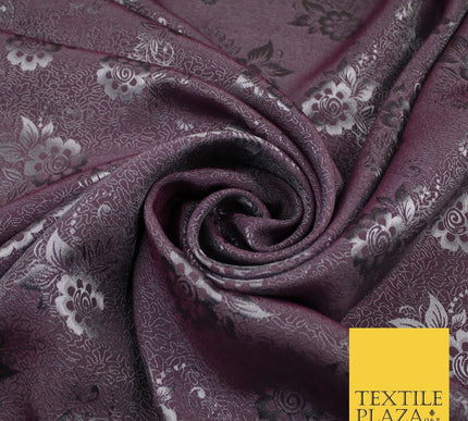 8 COLOURS - Premium Floral Leafy Tonal Satin Jacquard Dress Fabric 58" Wide