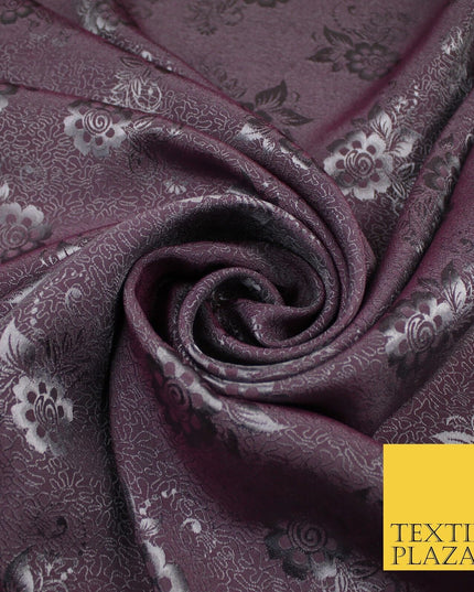 8 COLOURS - Premium Floral Leafy Tonal Satin Jacquard Dress Fabric 58" Wide