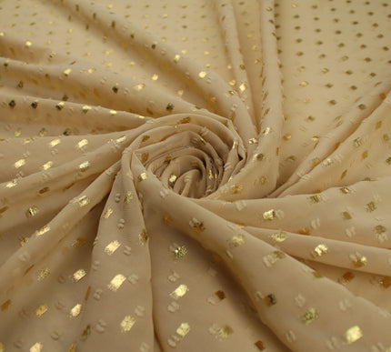 14 COLOURS - Swiss Knot Gold Foil Dot Dobby Sheer Georgette Chiffon Fabric 58"