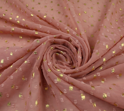 14 COLOURS - Swiss Knot Gold Foil Dot Dobby Sheer Georgette Chiffon Fabric 58"