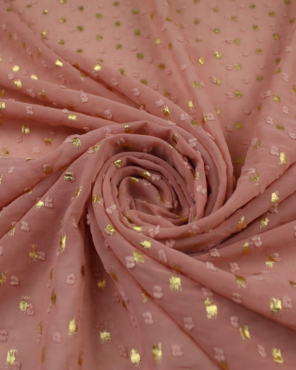 14 COLOURS - Swiss Knot Gold Foil Dot Dobby Sheer Georgette Chiffon Fabric 58"