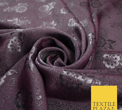 8 COLOURS - Premium Floral Leafy Tonal Satin Jacquard Dress Fabric 58" Wide