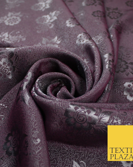 8 COLOURS - Premium Floral Leafy Tonal Satin Jacquard Dress Fabric 58" Wide