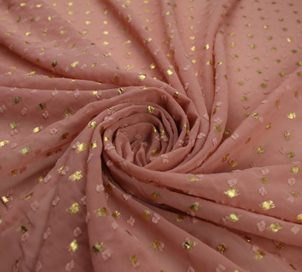 14 COLOURS - Swiss Knot Gold Foil Dot Dobby Sheer Georgette Chiffon Fabric 58"