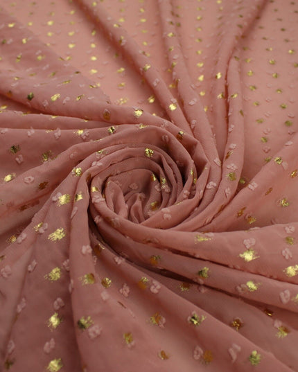 14 COLOURS - Swiss Knot Gold Foil Dot Dobby Sheer Georgette Chiffon Fabric 58"