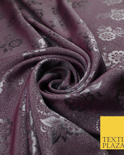8 COLOURS - Premium Floral Leafy Tonal Satin Jacquard Dress Fabric 58" Wide