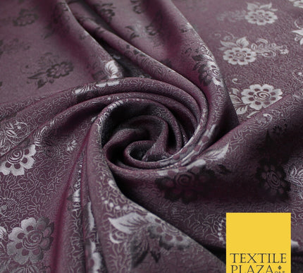 8 COLOURS - Premium Floral Leafy Tonal Satin Jacquard Dress Fabric 58" Wide