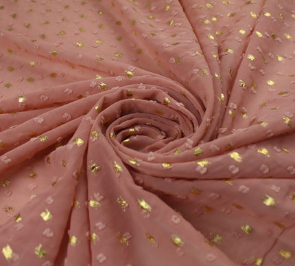 14 COLOURS - Swiss Knot Gold Foil Dot Dobby Sheer Georgette Chiffon Fabric 58"