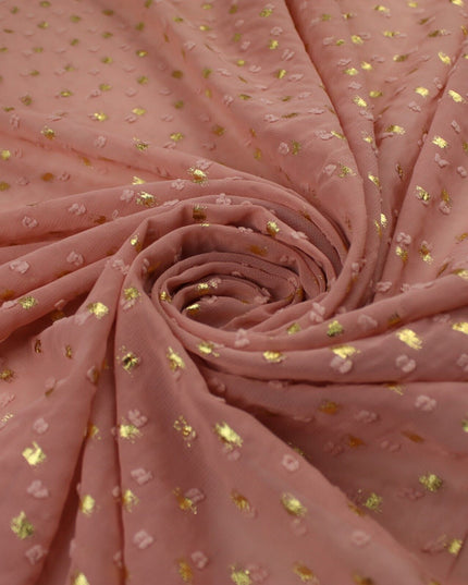 14 COLOURS - Swiss Knot Gold Foil Dot Dobby Sheer Georgette Chiffon Fabric 58"