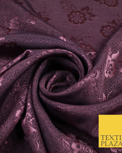 8 COLOURS - Premium Floral Leafy Tonal Satin Jacquard Dress Fabric 58" Wide