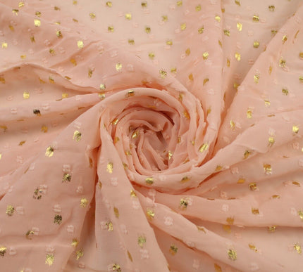 14 COLOURS - Swiss Knot Gold Foil Dot Dobby Sheer Georgette Chiffon Fabric 58"