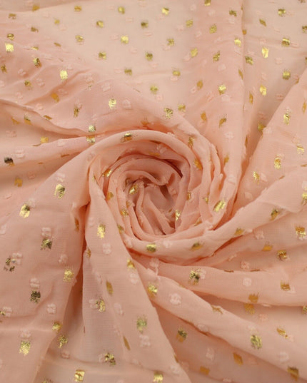 14 COLOURS - Swiss Knot Gold Foil Dot Dobby Sheer Georgette Chiffon Fabric 58"