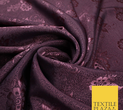 8 COLOURS - Premium Floral Leafy Tonal Satin Jacquard Dress Fabric 58" Wide
