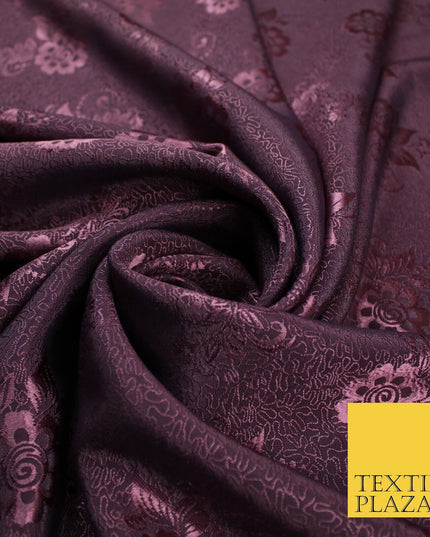 8 COLOURS - Premium Floral Leafy Tonal Satin Jacquard Dress Fabric 58" Wide