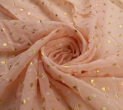 14 COLOURS - Swiss Knot Gold Foil Dot Dobby Sheer Georgette Chiffon Fabric 58"