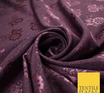 8 COLOURS - Premium Floral Leafy Tonal Satin Jacquard Dress Fabric 58" Wide