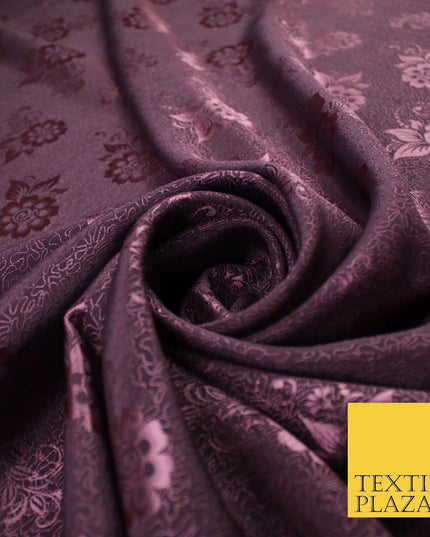 8 COLOURS - Premium Floral Leafy Tonal Satin Jacquard Dress Fabric 58" Wide