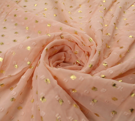 14 COLOURS - Swiss Knot Gold Foil Dot Dobby Sheer Georgette Chiffon Fabric 58"