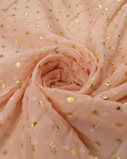 14 COLOURS - Swiss Knot Gold Foil Dot Dobby Sheer Georgette Chiffon Fabric 58"