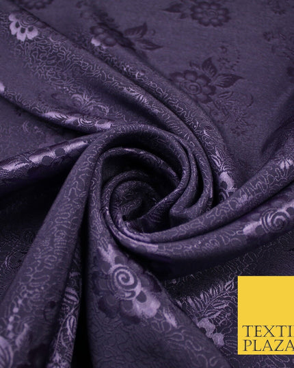 8 COLOURS - Premium Floral Leafy Tonal Satin Jacquard Dress Fabric 58" Wide
