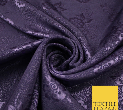 8 COLOURS - Premium Floral Leafy Tonal Satin Jacquard Dress Fabric 58" Wide