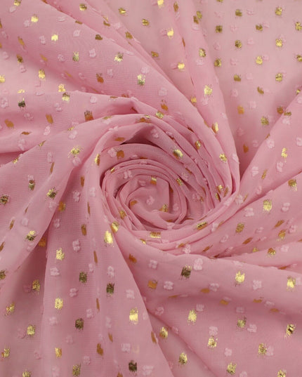 14 COLOURS - Swiss Knot Gold Foil Dot Dobby Sheer Georgette Chiffon Fabric 58"