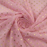 14 COLOURS - Swiss Knot Gold Foil Dot Dobby Sheer Georgette Chiffon Fabric 58"