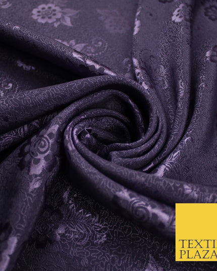 8 COLOURS - Premium Floral Leafy Tonal Satin Jacquard Dress Fabric 58" Wide