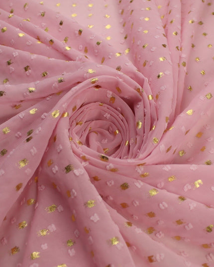 14 COLOURS - Swiss Knot Gold Foil Dot Dobby Sheer Georgette Chiffon Fabric 58"