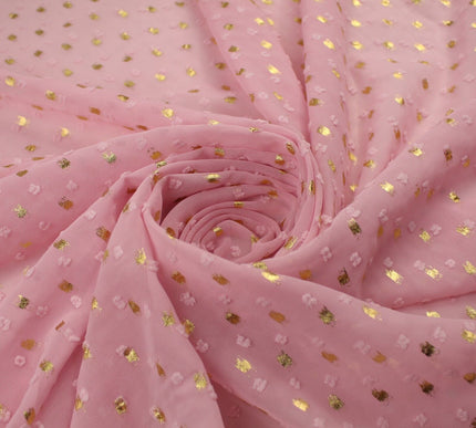 14 COLOURS - Swiss Knot Gold Foil Dot Dobby Sheer Georgette Chiffon Fabric 58"
