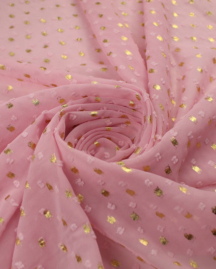 14 COLOURS - Swiss Knot Gold Foil Dot Dobby Sheer Georgette Chiffon Fabric 58"