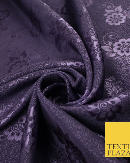 8 COLOURS - Premium Floral Leafy Tonal Satin Jacquard Dress Fabric 58" Wide