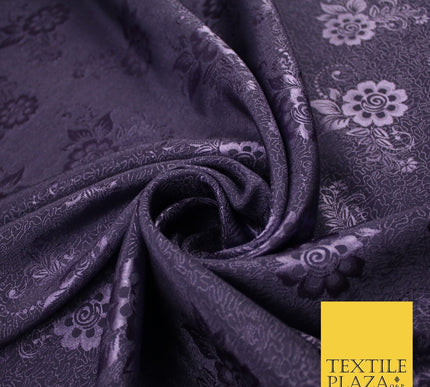 8 COLOURS - Premium Floral Leafy Tonal Satin Jacquard Dress Fabric 58" Wide