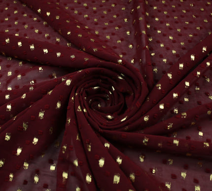14 COLOURS - Swiss Knot Gold Foil Dot Dobby Sheer Georgette Chiffon Fabric 58"