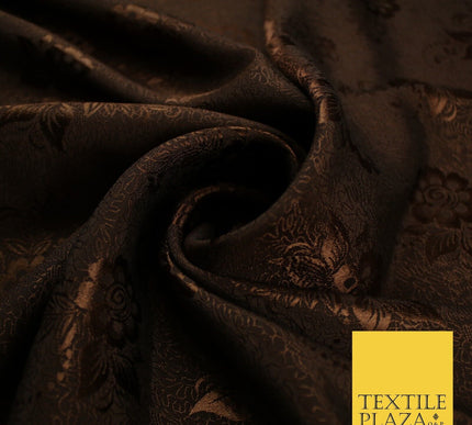 8 COLOURS - Premium Floral Leafy Tonal Satin Jacquard Dress Fabric 58" Wide