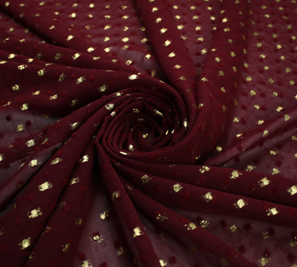 14 COLOURS - Swiss Knot Gold Foil Dot Dobby Sheer Georgette Chiffon Fabric 58"