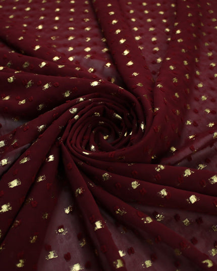 14 COLOURS - Swiss Knot Gold Foil Dot Dobby Sheer Georgette Chiffon Fabric 58"