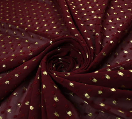 14 COLOURS - Swiss Knot Gold Foil Dot Dobby Sheer Georgette Chiffon Fabric 58"