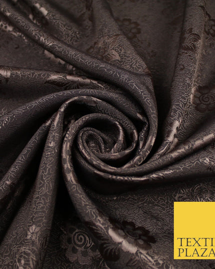 8 COLOURS - Premium Floral Leafy Tonal Satin Jacquard Dress Fabric 58" Wide